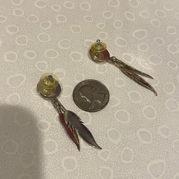 VTG Fred Weekoty Zuni Sterling Turquoise Feather EARRINGS - Picture 7 of 8